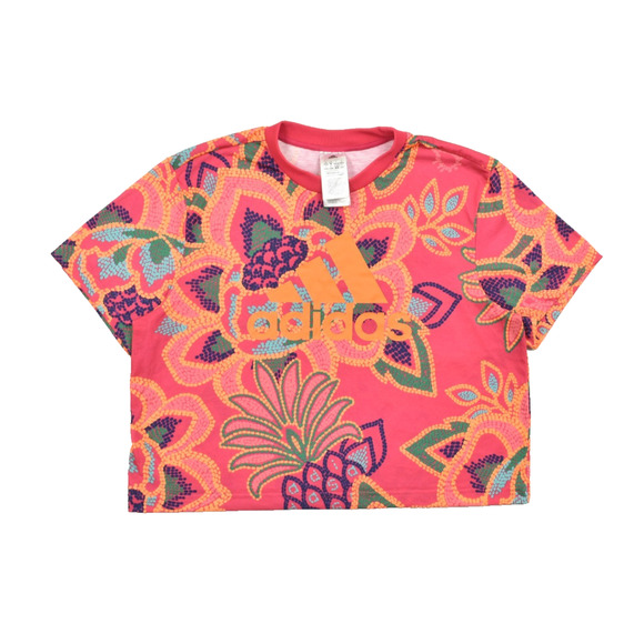 adidas Tops - Adidas Women's Sz M Pink Floral Farm Rio Graphic Print Crop Tee Shirt Polyester